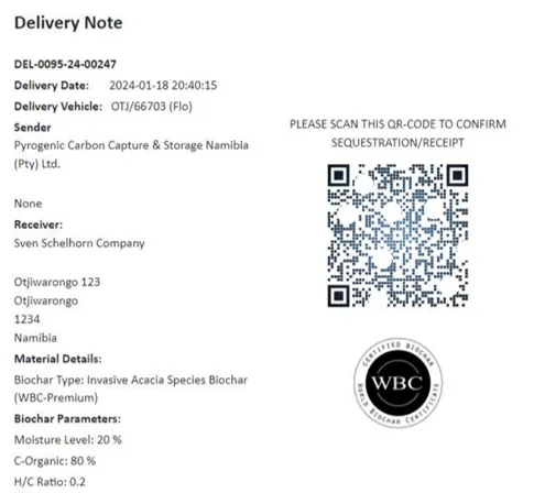 Sarva Carbon delivery note with QR verification